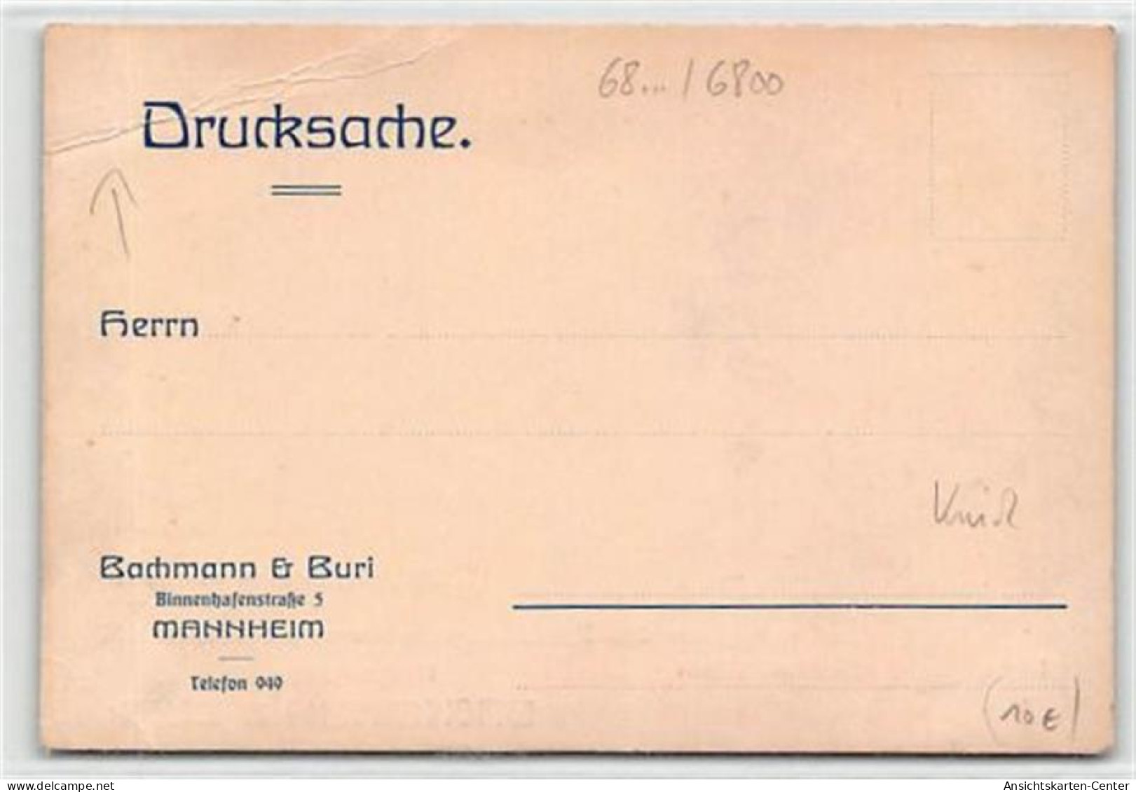 39100405 - Werbekarte Mannheim Von Bachmann & Buri.  Ein Schiff Vor Dem Bachmann  & Buri Gebaeude Ungelaufen  Knick Unt - Mannheim