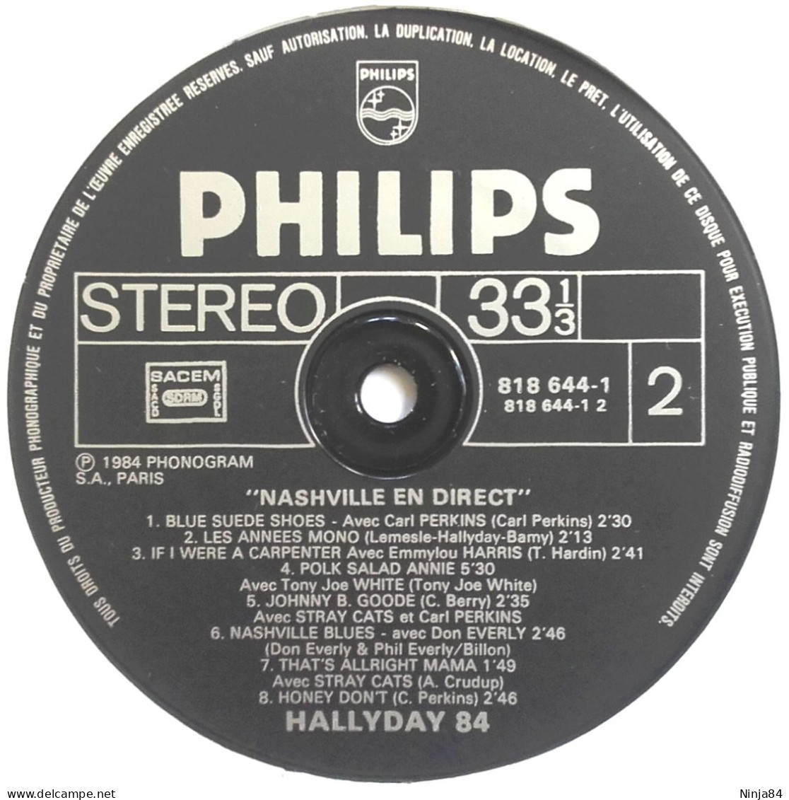 2 LP 33 CM (12") Johnny Hallyday " Hallyday 84 Nashville "