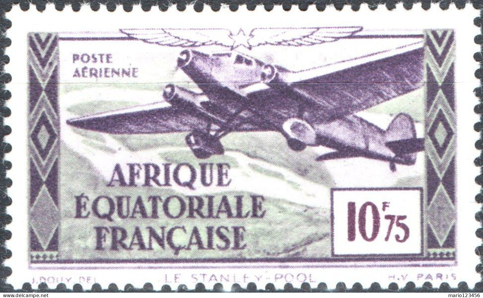 AFRICA EQUATORIALE FRANCESE, AIRMAIL, 10,75 Fr., 1943, NUOVO (MNH**) Mi:FR-EQ 207, Scott:FR-EQ C23J, Yt:FR-EQ PA39 - Nuovi