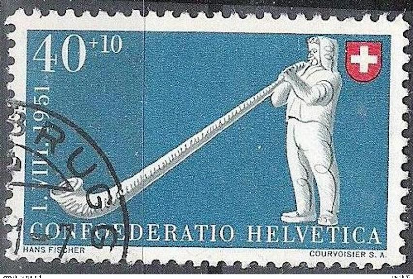 Schweiz Suisse Pro Patria 1951: Alphorn Cor Alpes Zu WII 55 Mi 559 Yv 511 Mit Eck-Stempel HEERBRUGG (Zu CHF 26.00) - Gebraucht