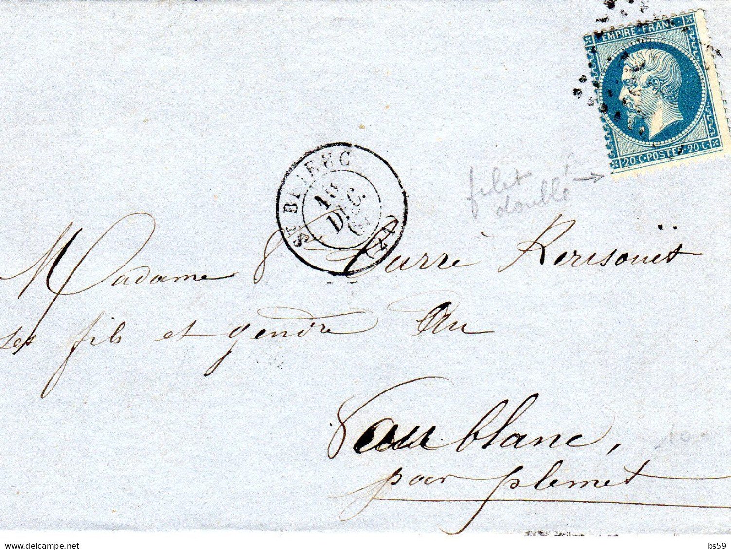 LAC Affr N° 22 Variété Filet Inférieur Doublé - 1862 Napoleon III