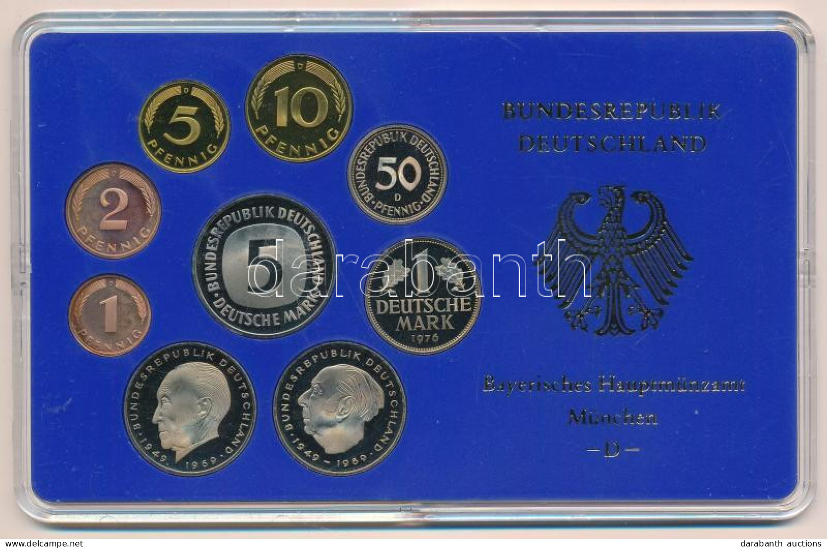 NSZK 1976D 1pf-5M (9xklf) Forgalmi Sor Műanyag Dísztokban T:PP  FRG 1976D 1 Pfennig - 5 Mark (9xdiff) Coin Set In Plasti - Non Classés