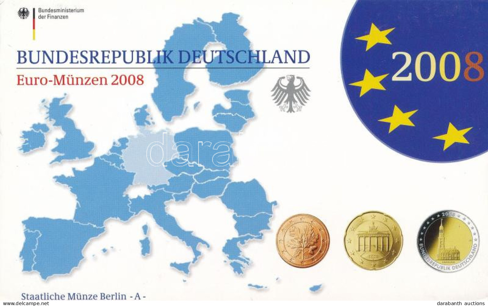 Németország 2008A 1c-2E (8xklf) + 2E "Hamburg" Forgalmi Szett Műanyag és Papírtokban T:PP Germany 2008A 1 Cent - 2 Euro  - Non Classés