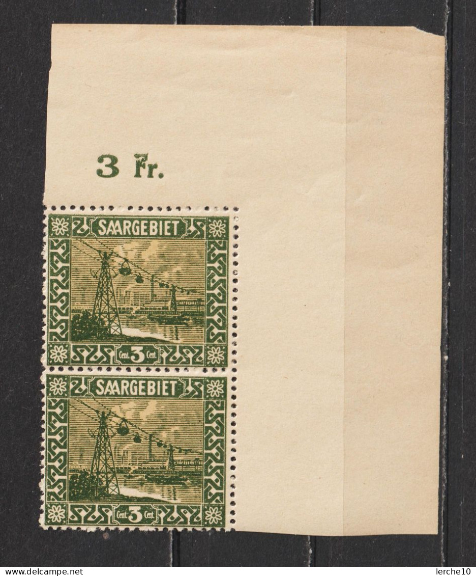 Saar MiNr. 84 ** Oberrand Bogenecke   (0351) - Unused Stamps