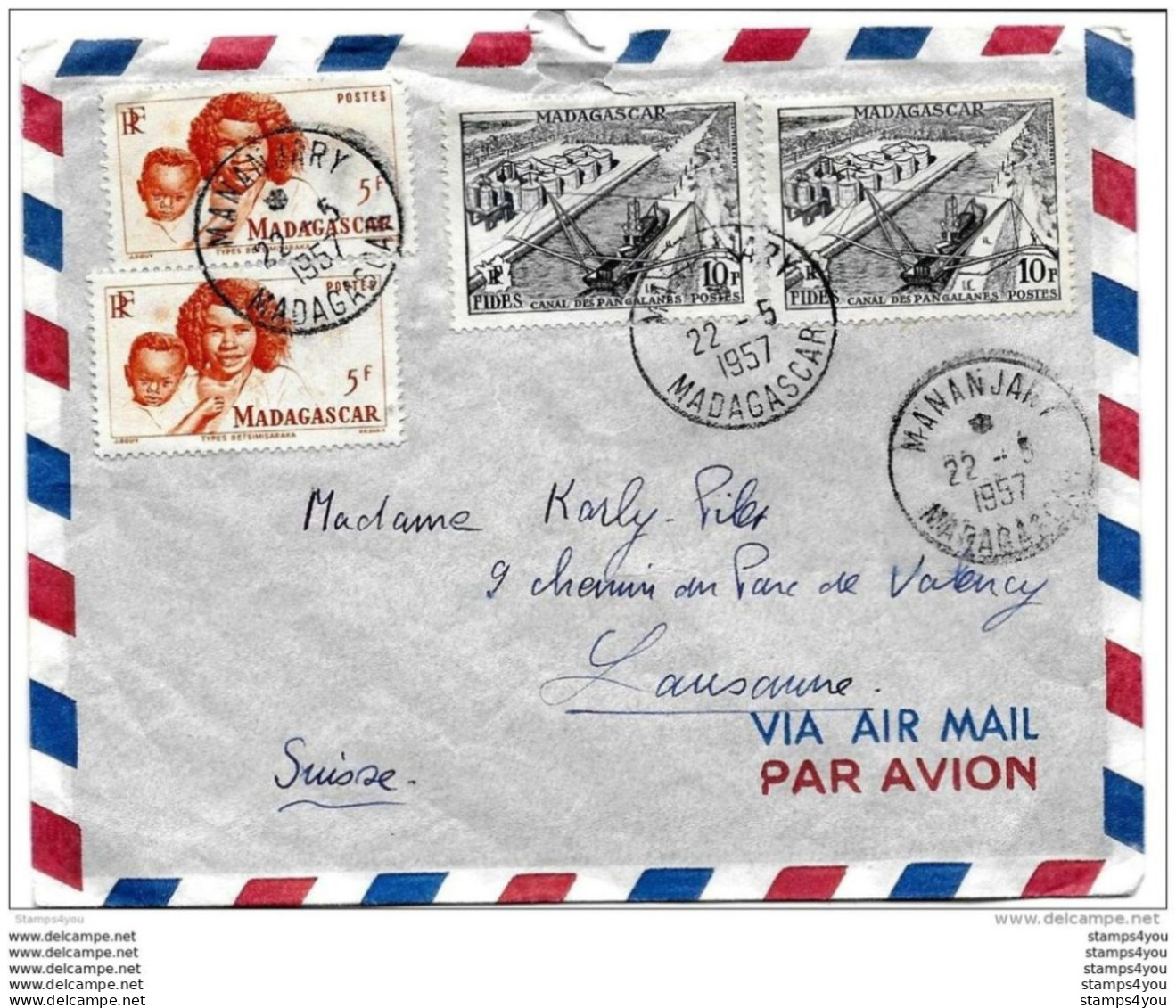 127 - 37 - Enveloppe Envoyée De Mananjary En Suisse 1957 - Storia Postale