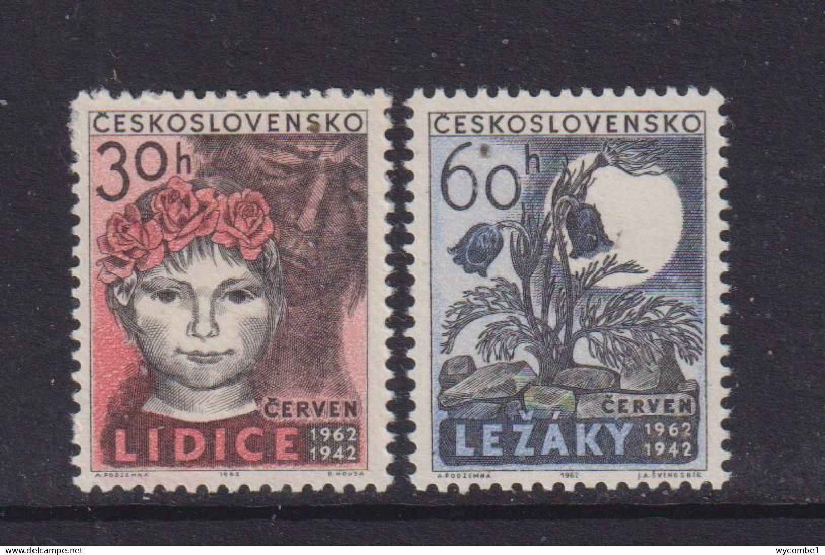 CZECHOSLOVAKIA  - 1962 Lidice And Lezaky Set Never Hinged Mint - Unused Stamps