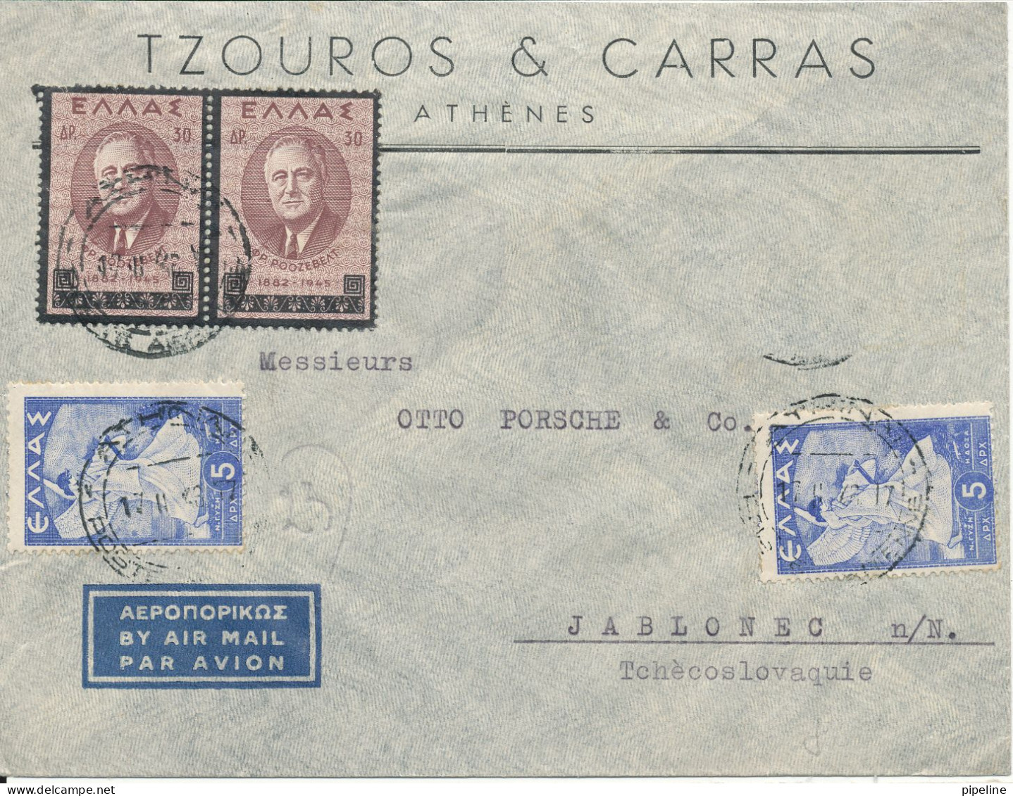 Greece Air Mail Cover Sent To Czechoslovakia 17-11-1948 ?? (the Flap On The Backside Of The Cover Is Missing) - Briefe U. Dokumente