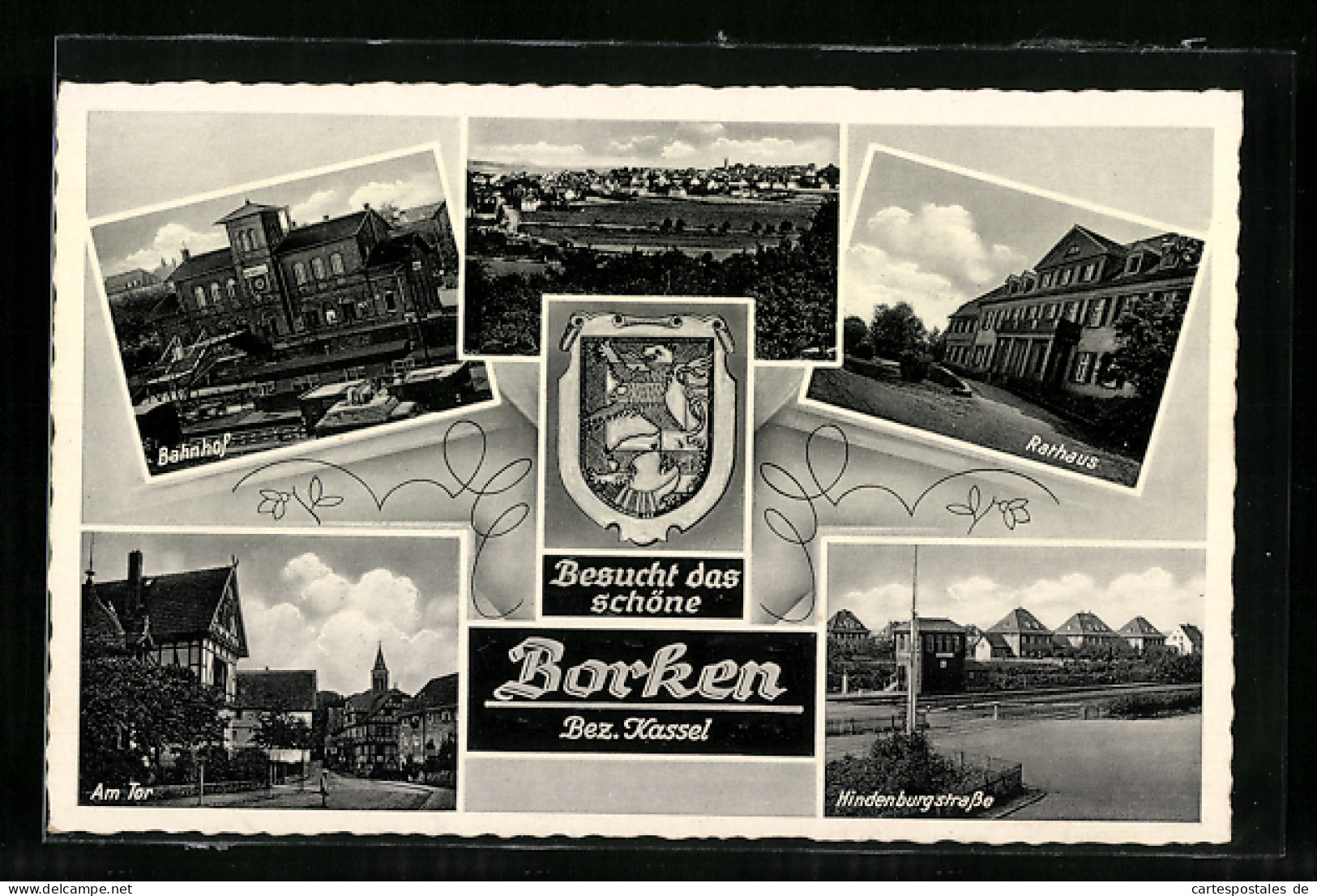 AK Borken /Bez. Kassel, Rathaus, Bahnhof, Hindenburgstrasse  - Kassel