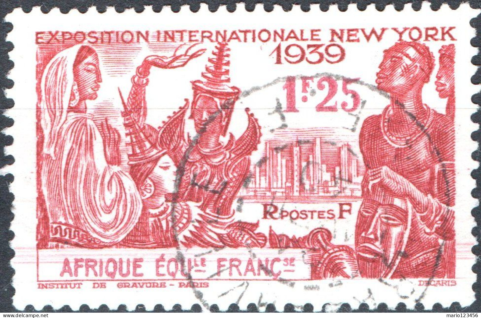 AFRICA EQUATORIALE FRANCESE, ESPOSIZIONE INTERNAZIONALE, 1,25 Fr., 1939, USATO Mi:FR-EQ 89, Scott:FR-EQ 78, Yt:FR-EQ 70 - Oblitérés