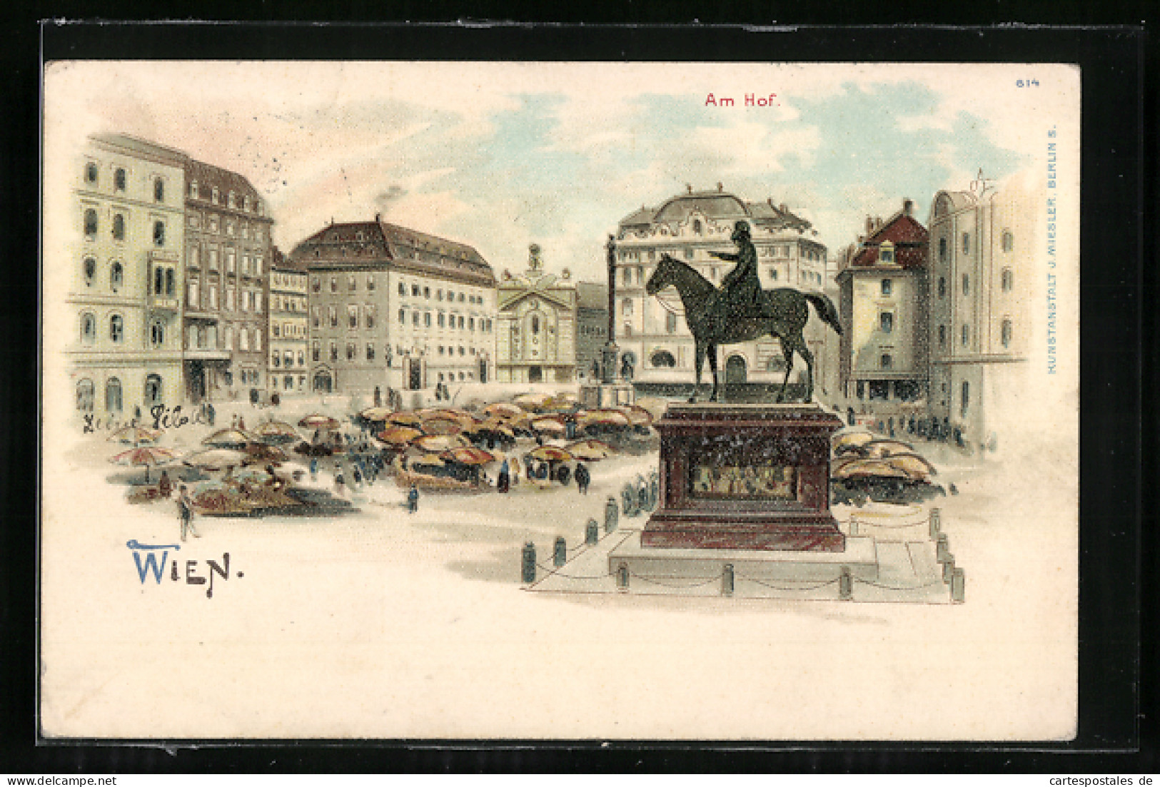 Lithographie Wien, Am Hof, Markttag, Reiterdenkmal  - Other & Unclassified