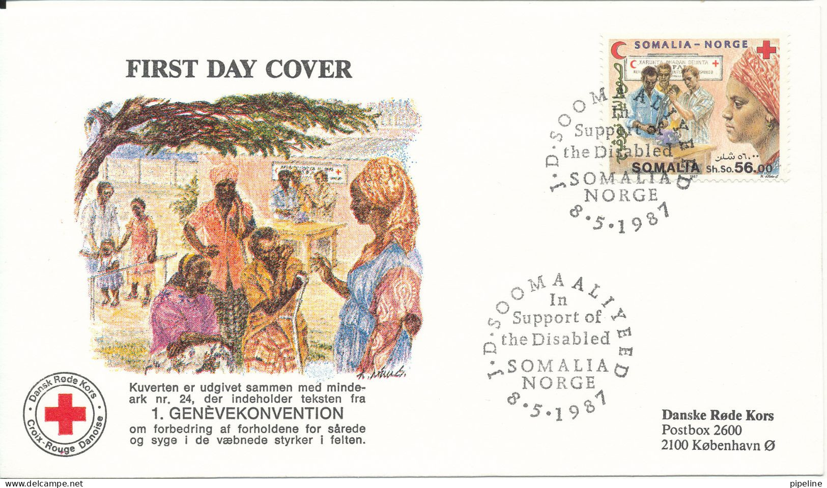 Somalia RED CROSS FDC 8-5-1987 Joint Issue With Norway With Nice Cachet - Rode Kruis