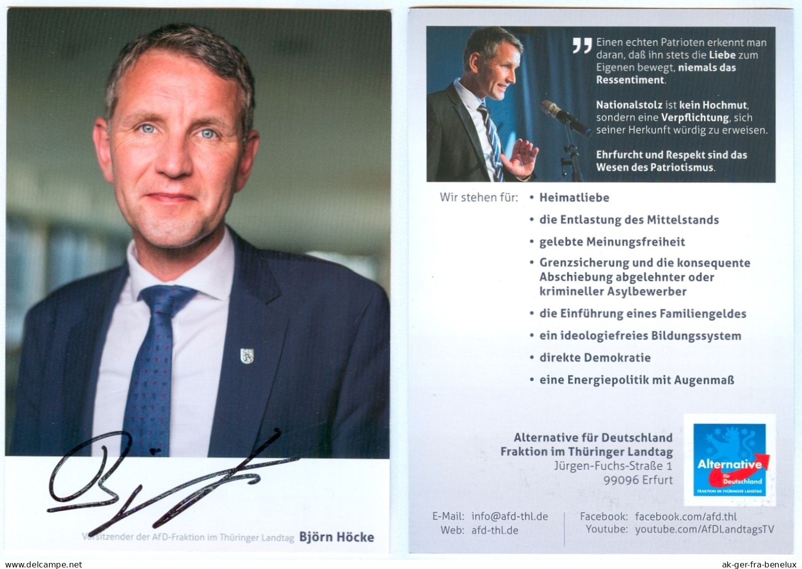 Autogramm Politiker AK Björn Höcke AfD Thüringer Landtag Erfurt Lünen Bornhagen Eichsfeld Thüringen Deutschland Politik - Personajes