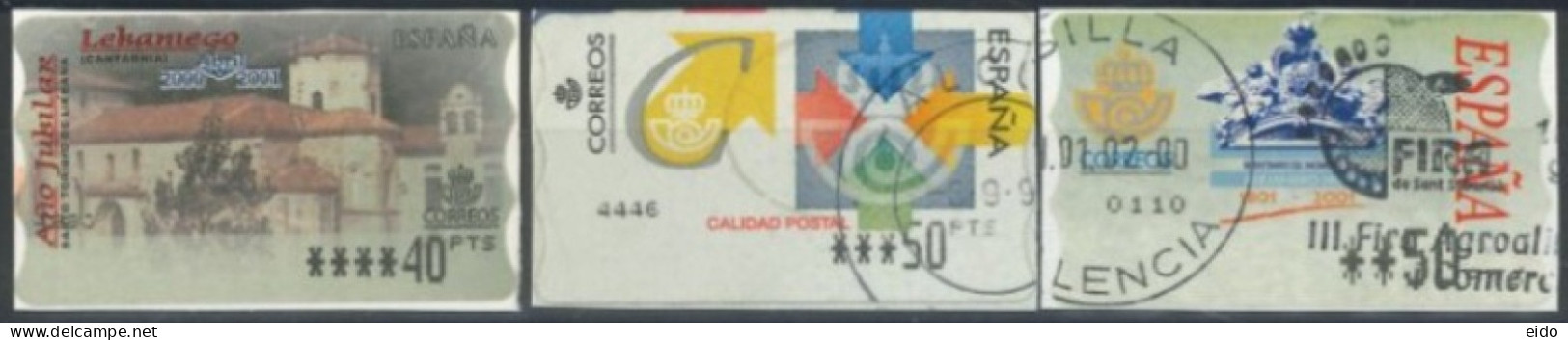 SPAIN - 1099/2001 - JUBILEE YEAR, POSTAL QUALITY , & ALIANDRO STAMP LABEL SET OF 3 OF DIFFERENT VALUES, USED . - Usados