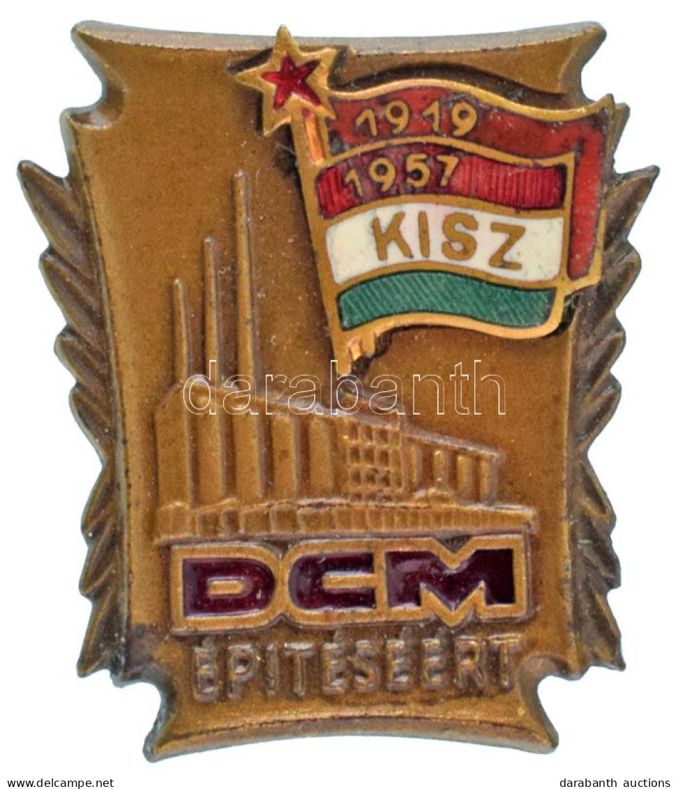 ~1957-1960. "DCM építéséért - KISZ 1919-1957" Részben Zománcozott Bronz Jelvény, Hátoldalán "3485" Sorszámmal (~21x20mm) - Unclassified