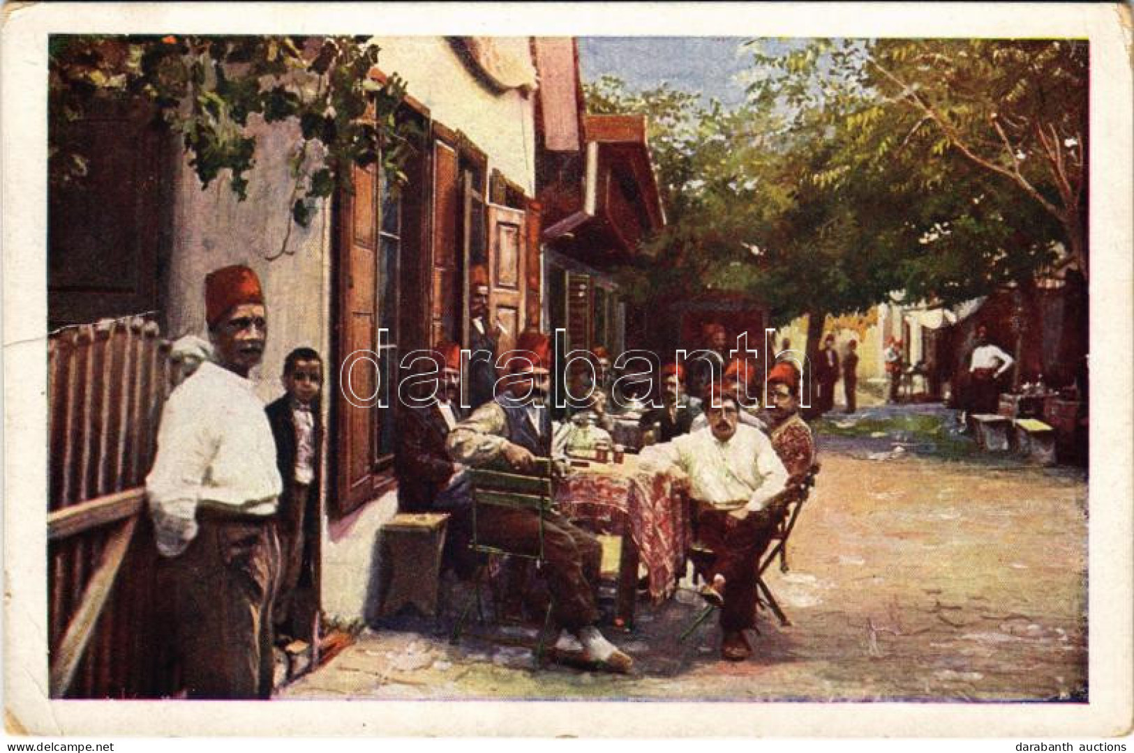 ** T2/T3 Ada Kaleh, Török Kávéház. MFTR Művészlevelezőlap 6314-1. / Turkish Cafe Shop (képeslapfüzetből / From Postcard  - Non Classés