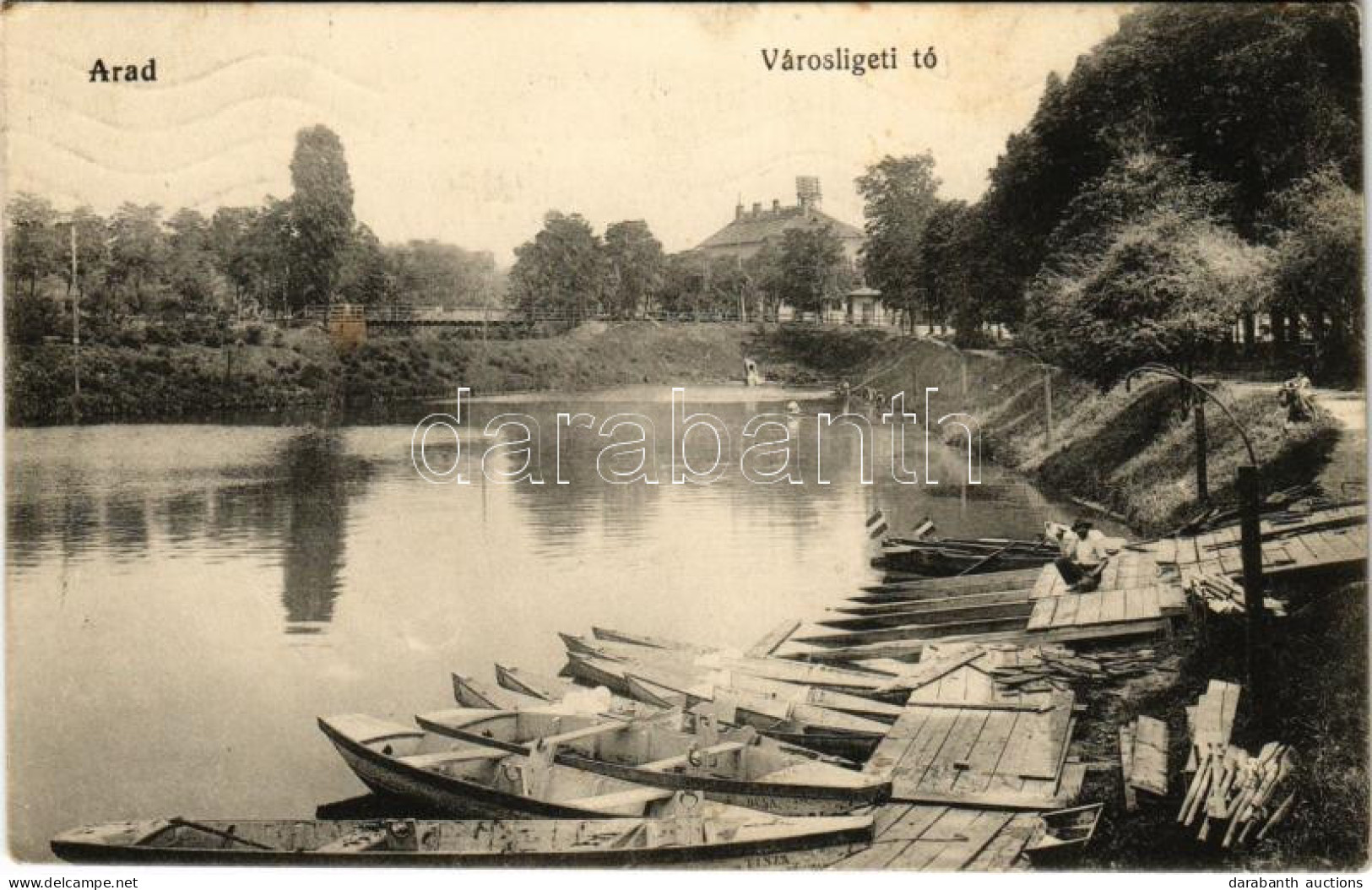 T2/T3 1914 Arad, Városligeti Tó, Csónakok, Híd / Lake, Boat, Bridge (fl) - Non Classés