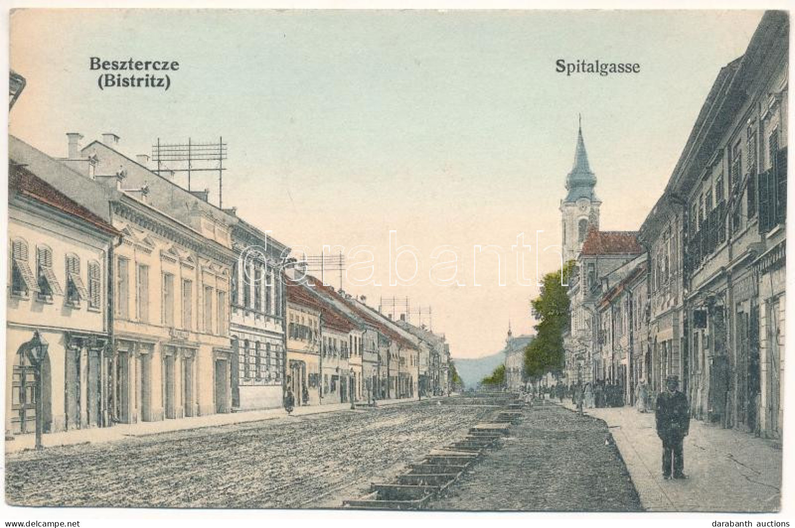 T2/T3 1911 Beszterce, Bistritz, Bistrita; Spitalgasse / Kórház Utca, üzletek / Hospital Street, Shops (EK) - Sin Clasificación