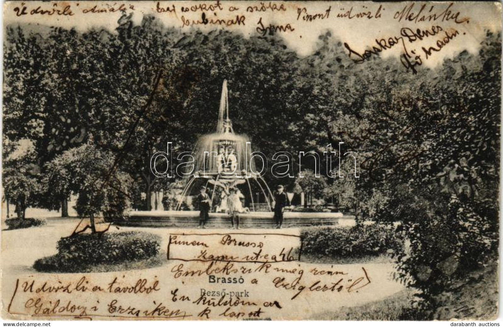 T4 1906 Brassó, Kronstadt, Brasov; Rezső Park, Szökőkút. M. T. és F. I. Koch Willy Kiadása / Park, Fountain (vágott / Cu - Non Classificati