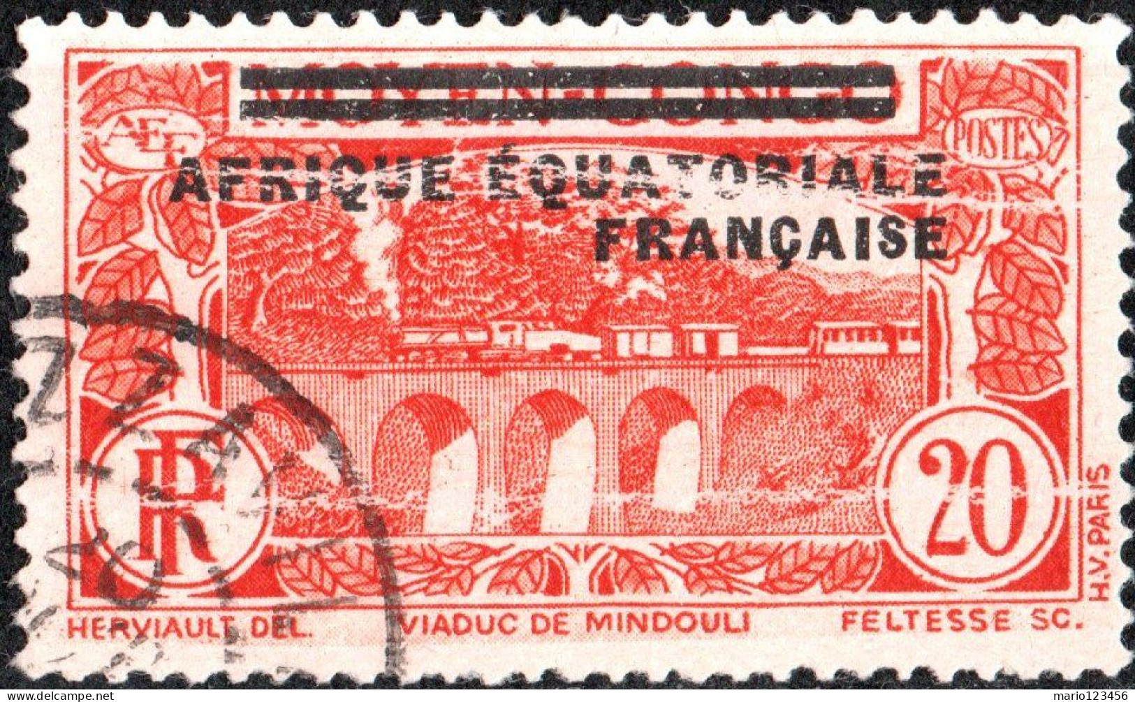 AFRICA EQUATORIALE FRANCESE, PAESAGGI, LANDSCAPE, 1936, USATI Mi:FR-EQ 17, Scott:FR-EQ 17, Yt:FR-EQ 7 - Oblitérés