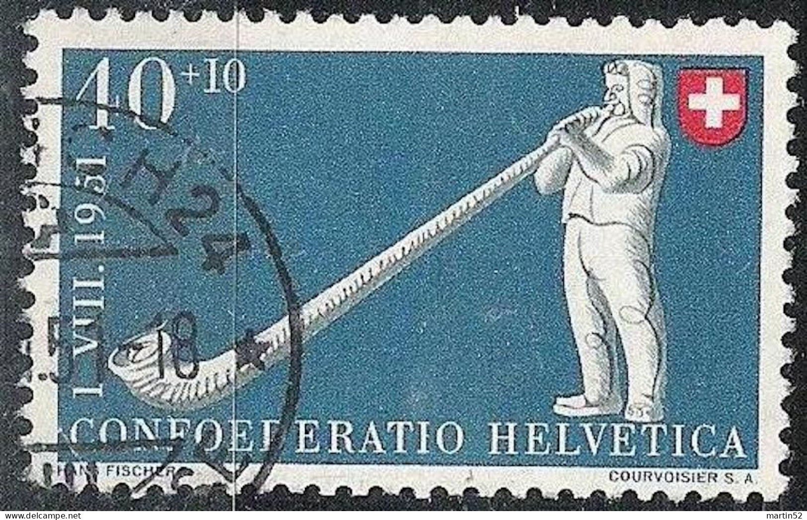 Schweiz Suisse Pro Patria 1951: Alphorn Cor Alpes Zu WII 55 Mi 559 Yv 511 Mit Stempel  ZÜRICH 24 ?.VI.51 (Zu CHF 26.00) - Usados