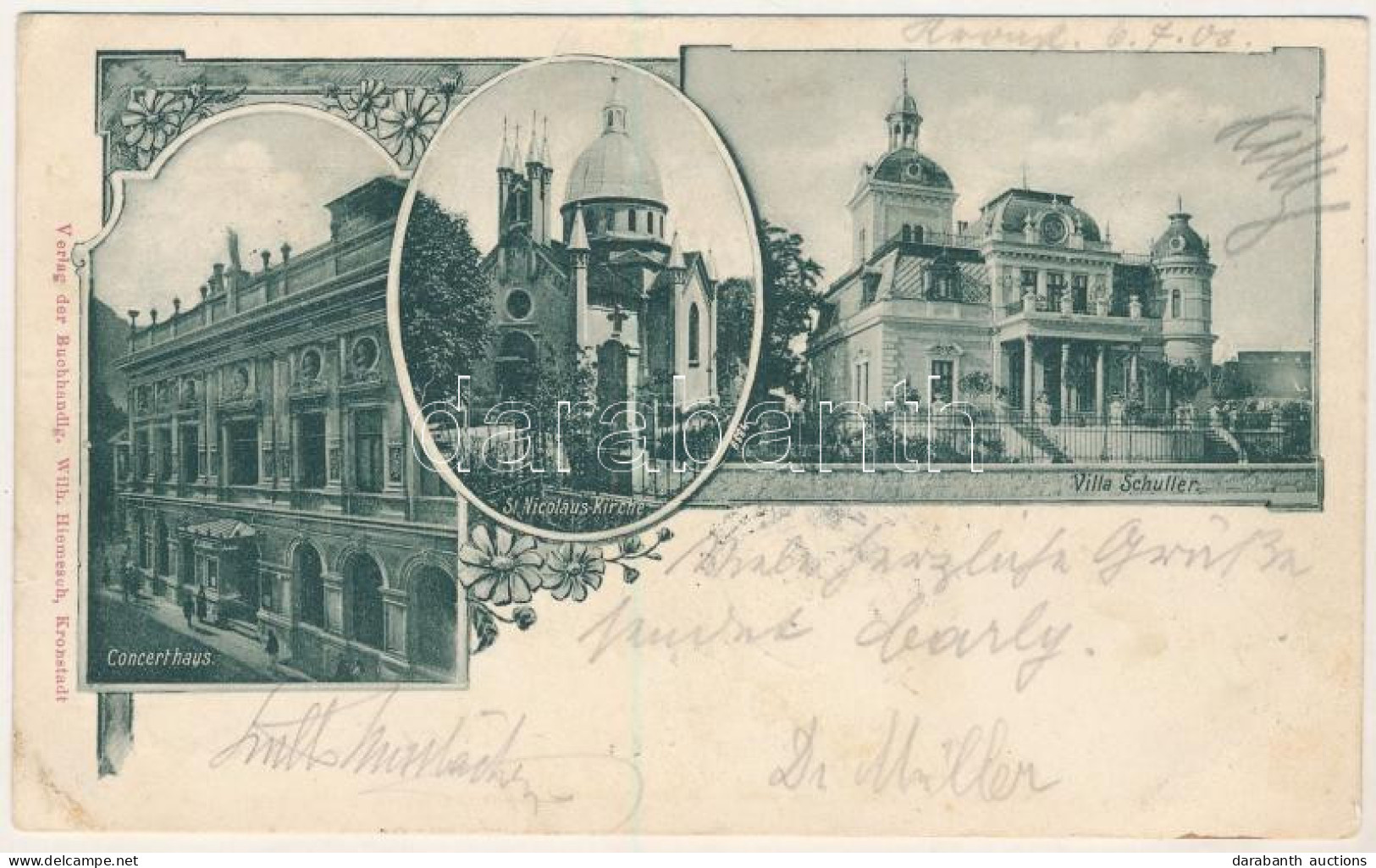 T2/T3 1903 Brassó, Kronstadt, Brasov; Concerthaus, St. Nicolaus-Kirche, Villa Schuller / Városi Vigadó, Koncertterem, Sz - Non Classificati