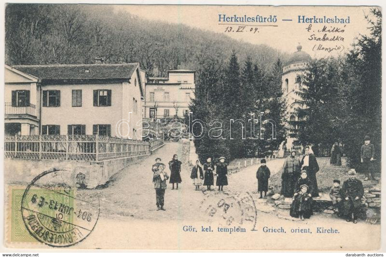 T2/T3 1904 Herkulesfürdő, Baile Herculane; Görög Keleti Templom, Villa Diecesana / Greek Orthodox Church. TCV Card (EK) - Unclassified