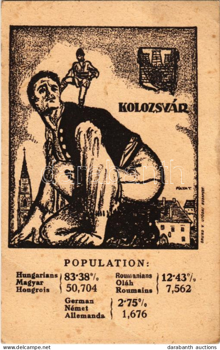 ** T3 Kolozsvár, Cluj; Magyar, Német és Román (oláh) Nemzetiségek Népesség Aránya. Címer, Grund V. Utódai, Magyar Nemzet - Unclassified