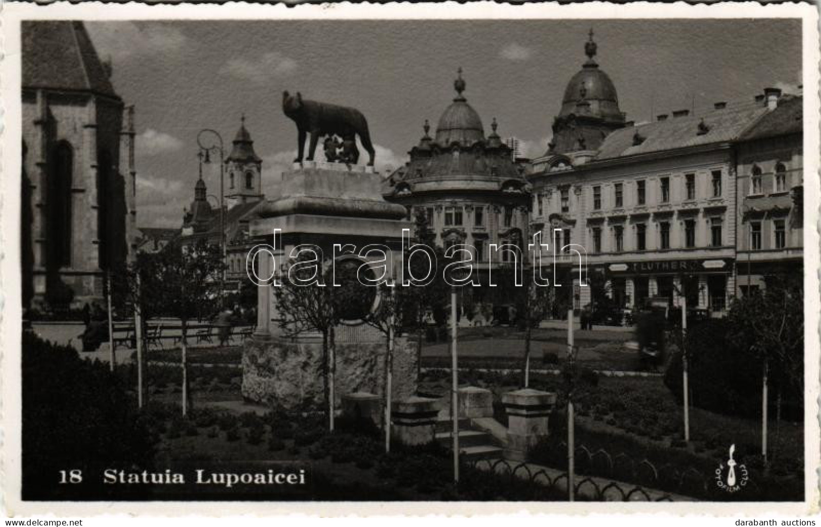 ** T1/T2 Kolozsvár, Cluj; Statuia Lupoaicei / Anyafarkas Szobor (Mussolini Adományozta), Erdélyi Bank, Luther üzlete / C - Unclassified