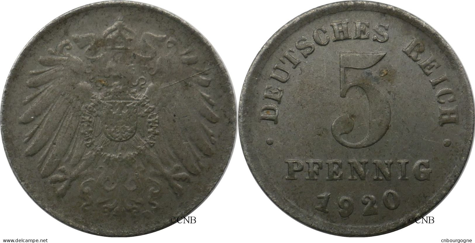 Allemagne - République De Weimar - 5 Pfennig 1920 D Défaut De Frappe - SUP/AU58 - Mon6473 - 5 Rentenpfennig & 5 Reichspfennig