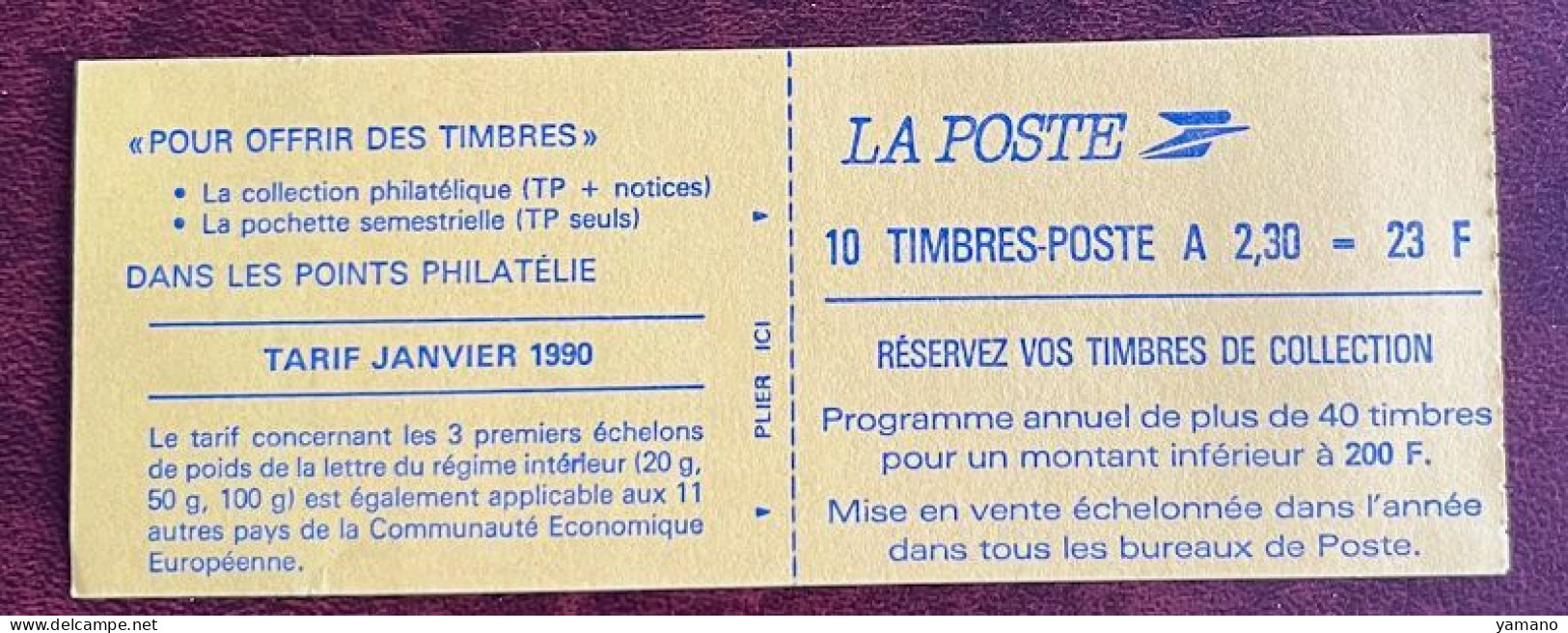 BRIAT 2.30 F Rouge - Carnet YT 2629 C1,  Daté 4. 25/9/90 , Gomme Brillante - Other & Unclassified