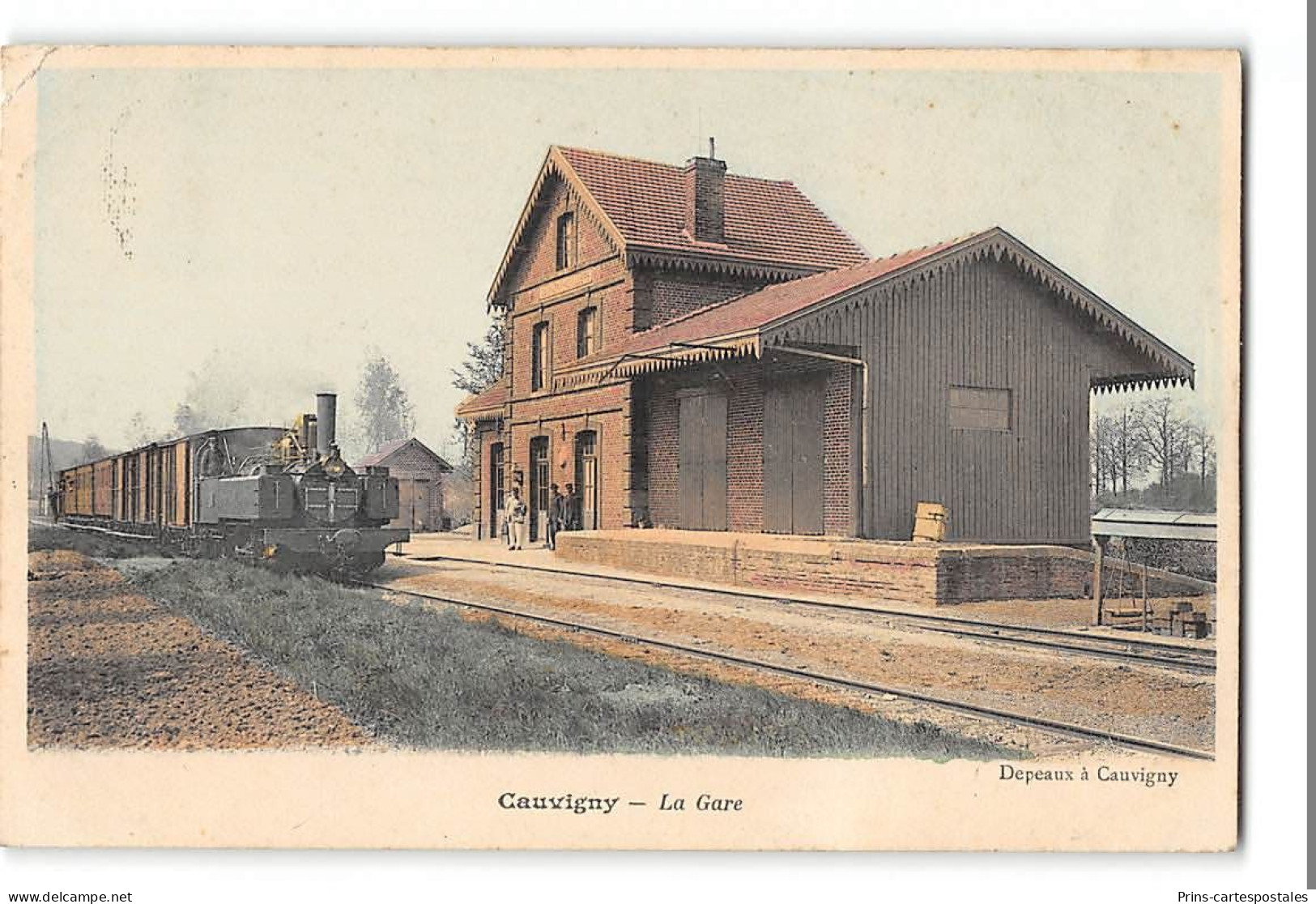 CPA 60 Cauvigny La Gare Et Le Train Tramway - Autres & Non Classés