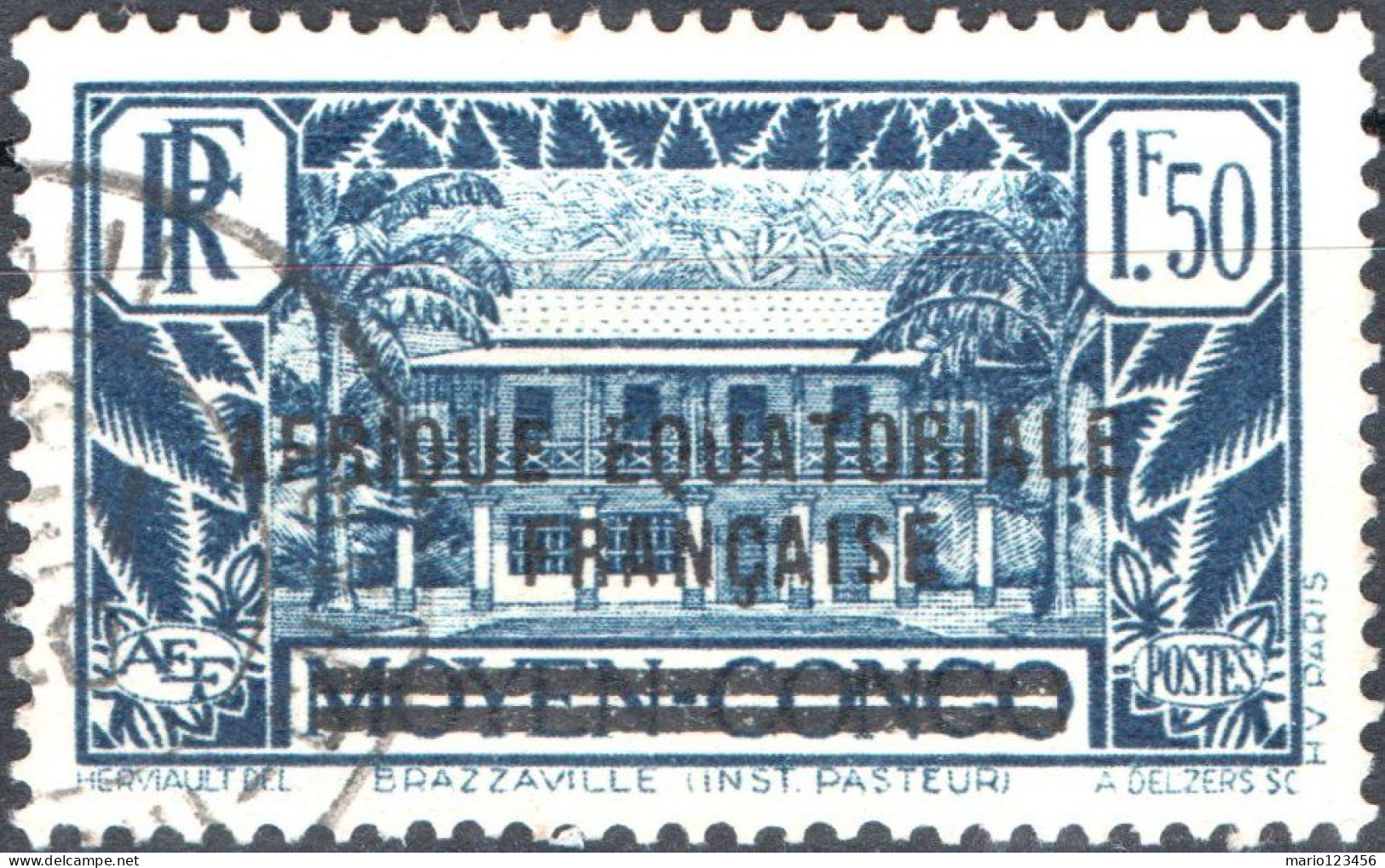 AFRICA EQUATORIALE FRANCESE, ISTITUTO PASTEUR, 1,50 Fr., 1936, USATO Mi:FR-EQ 23, Scott:FR-EQ 23, Yt:FR-EQ 13 - Used Stamps