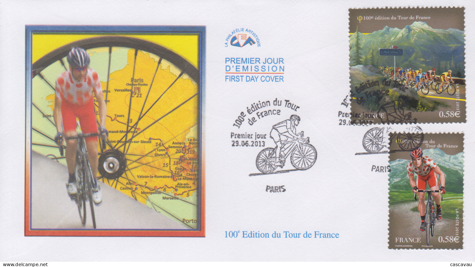 Enveloppe  FDC   1er   Jour    FRANCE    100éme  Edition   Du   TOUR  DE  FRANCE   Cycliste    2013 - 2010-2019