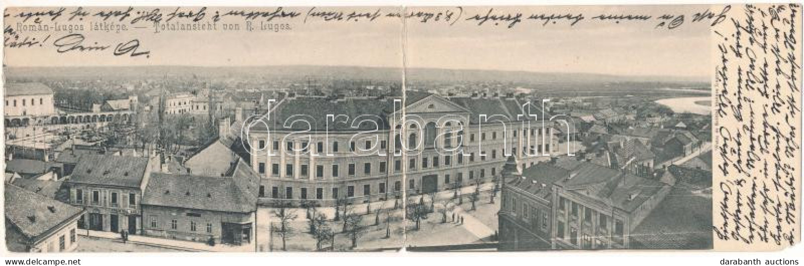 * T4 Lugos, Lugoj; Román-Lugos Látképe, Rosenthal Adolf üzlete. Weisz és Sziklai Kiadása. 2-részes Kihajtható Panorámala - Unclassified