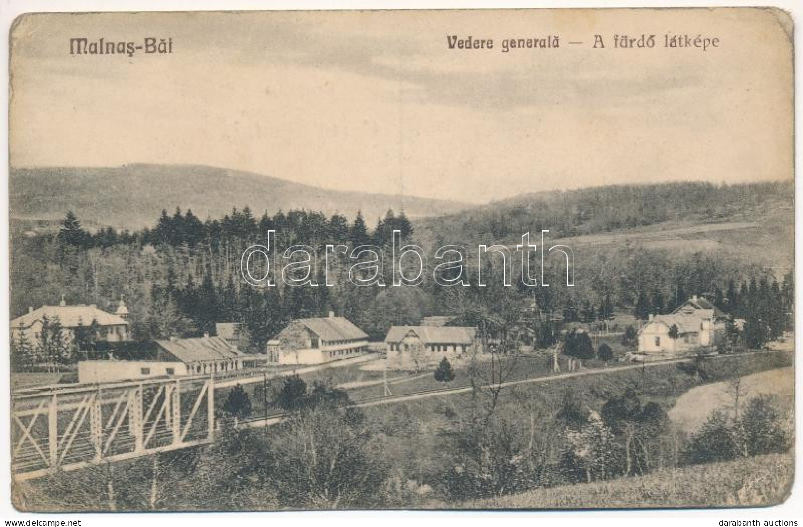 ** T3 Málnásfürdő, Malnas, Malnas-Bai; A Fürdő Látképe, Vasút. Pálfi Lajos Kiadása / General View, Railway (ragasztónyom - Unclassified