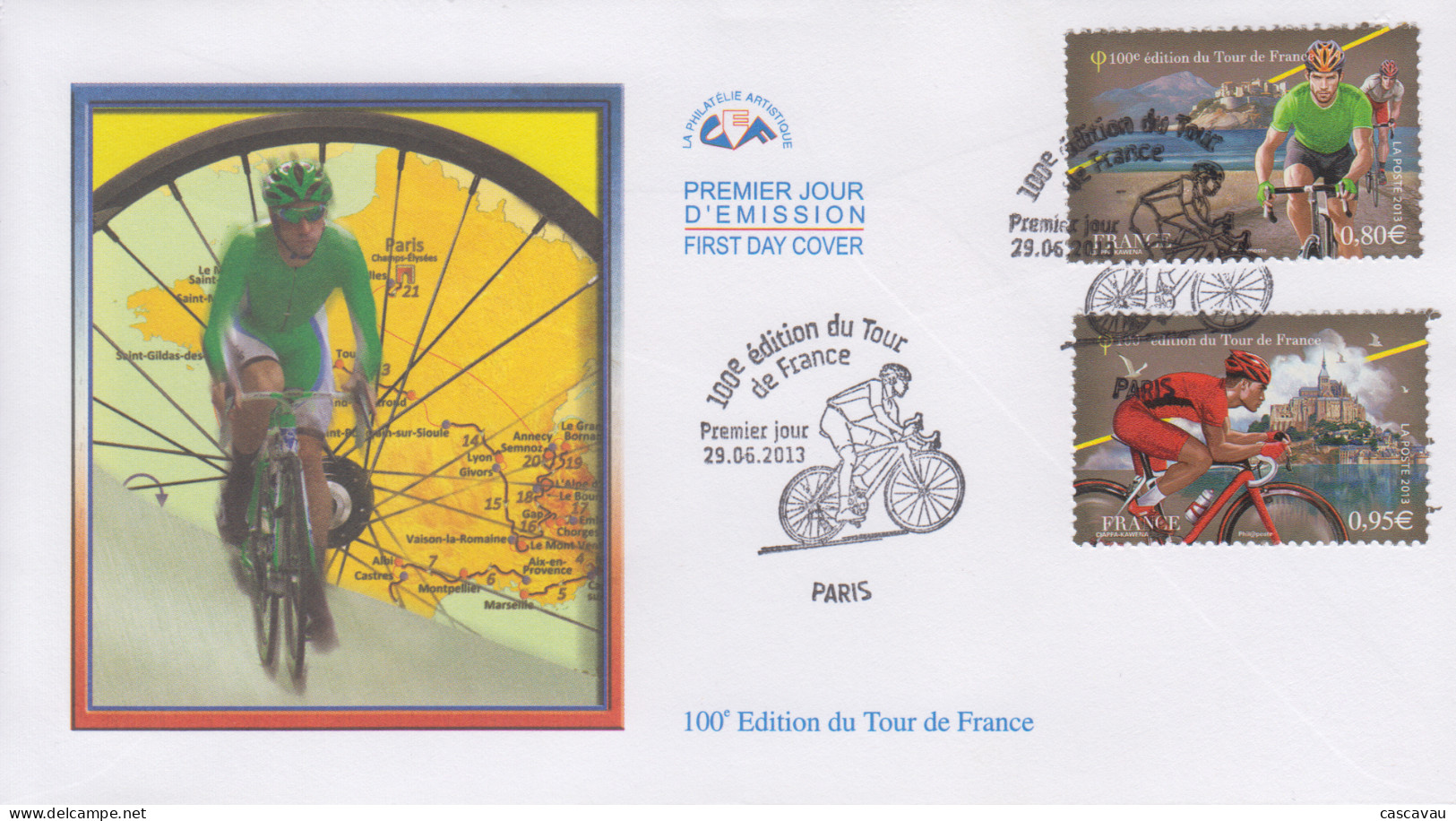 Enveloppe  FDC   1er   Jour    FRANCE    100éme  Edition   Du   TOUR  DE  FRANCE   Cycliste    2013 - 2010-2019