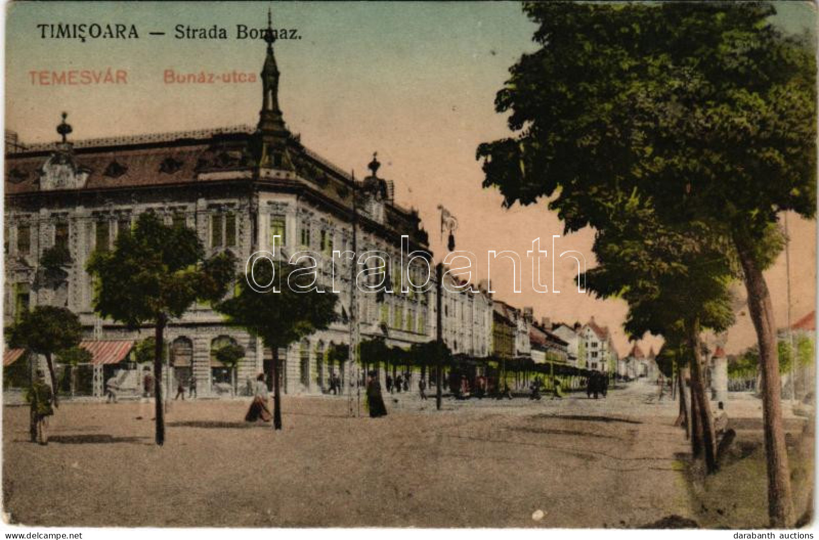 T2/T3 1917 Temesvár, Timisoara; Strada Bonnaz / Bonáz Utca, Villamos, üzletek / Street View, Tram , Shops - Zonder Classificatie