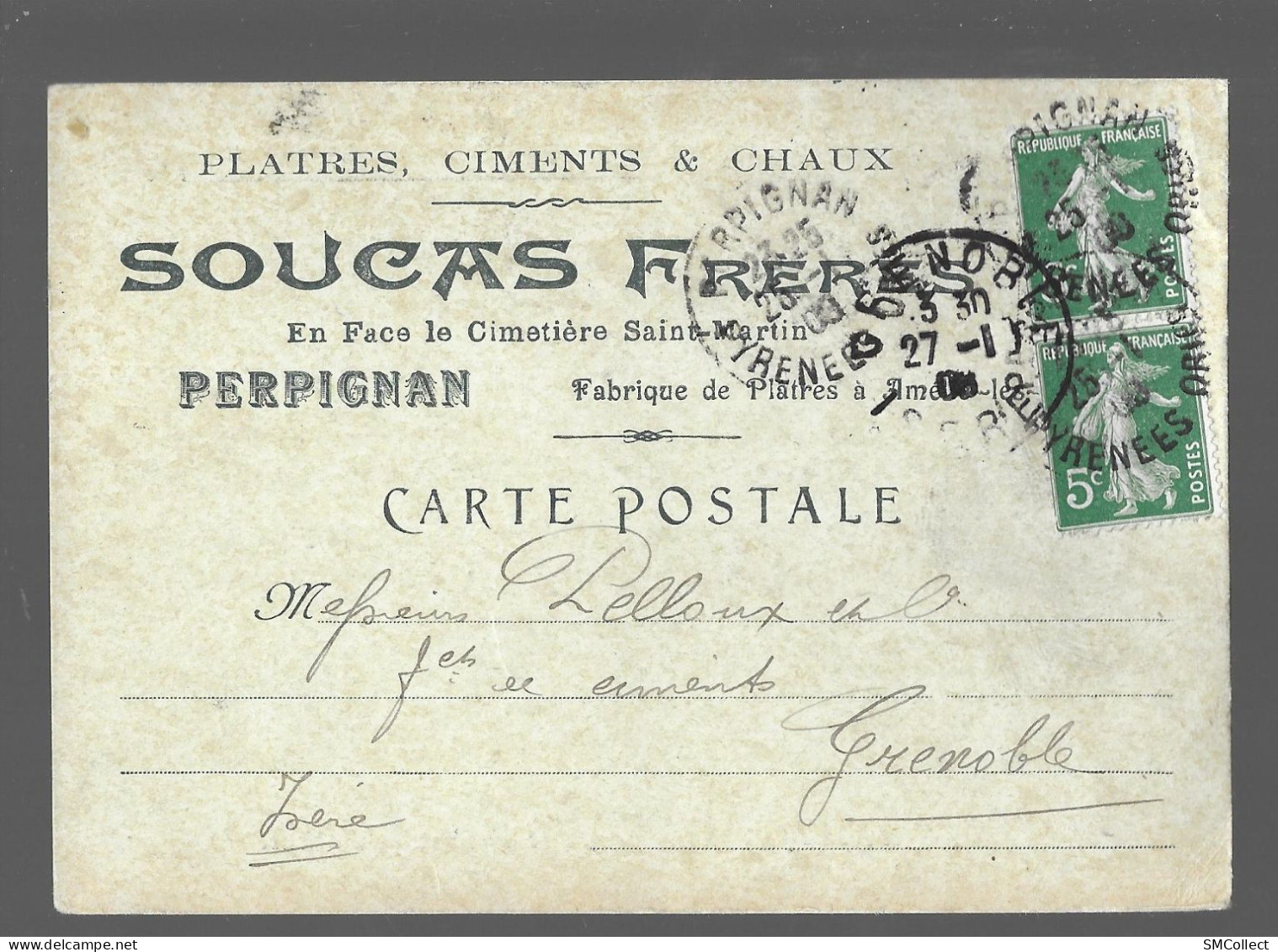 Rareté. Perpignan. Carte Postale Des établissements Soucas Frères, Plâtres, Ciments & Chaux (A19p27) - Perpignan