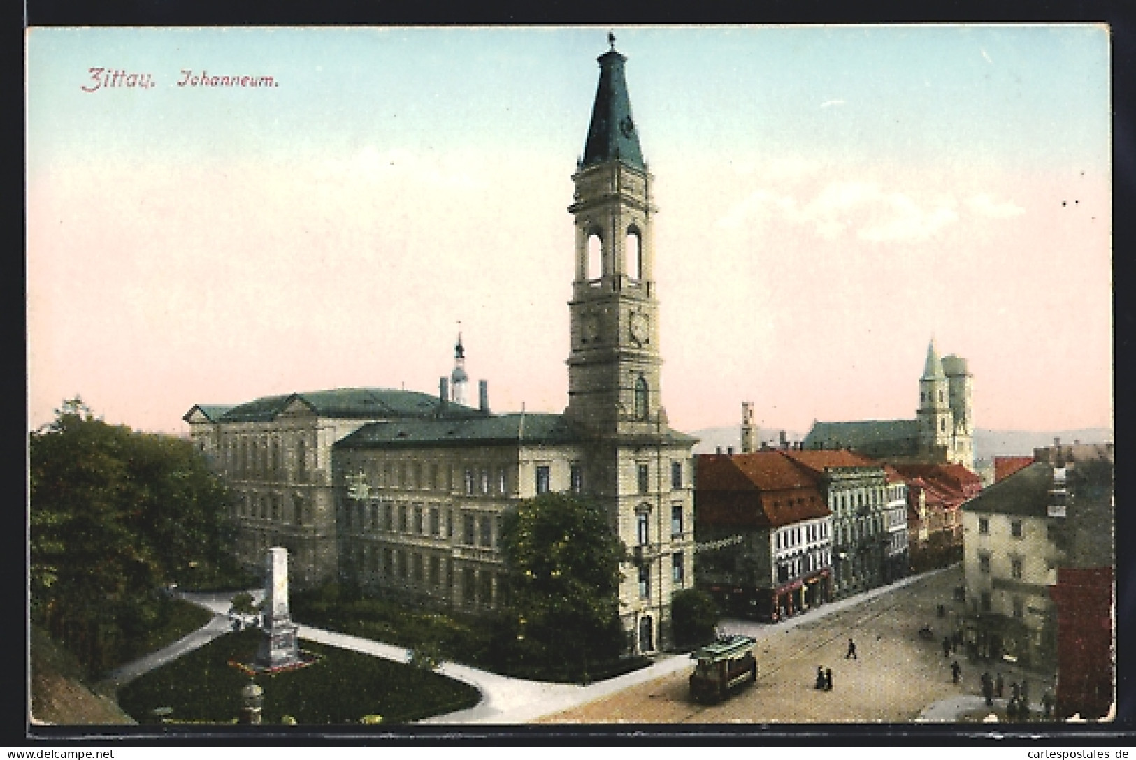 AK Zittau, Johanneum, Strassenbahn, Rheinperle  - Tranvía