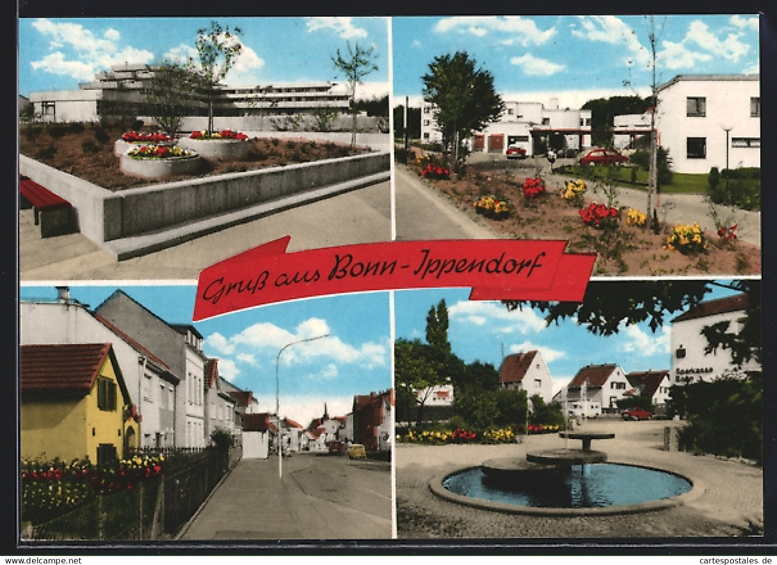 AK Bonn-Ippendorf, Ortsansichten Mit Brunnen Und Strassenpartie  - Bonn