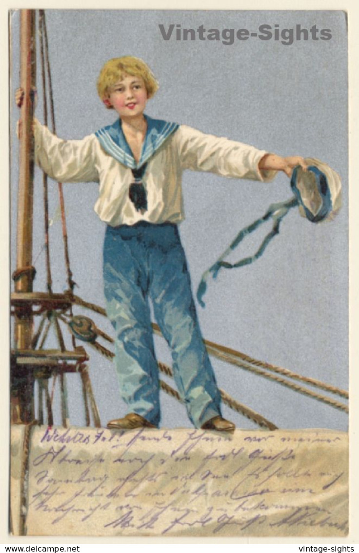 Young Sailor On Sailing Mast / Sailor Suit (Vintage PC 1906) - Uniformi