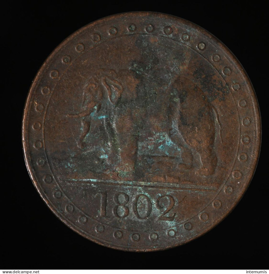 RARE Ceylon - Sri Lanka, George III, 1⁄48 Rixdollar, 1802, , Cuivre (Copper), TB+ (VF),
KM#75 - Sri Lanka (Ceylon)