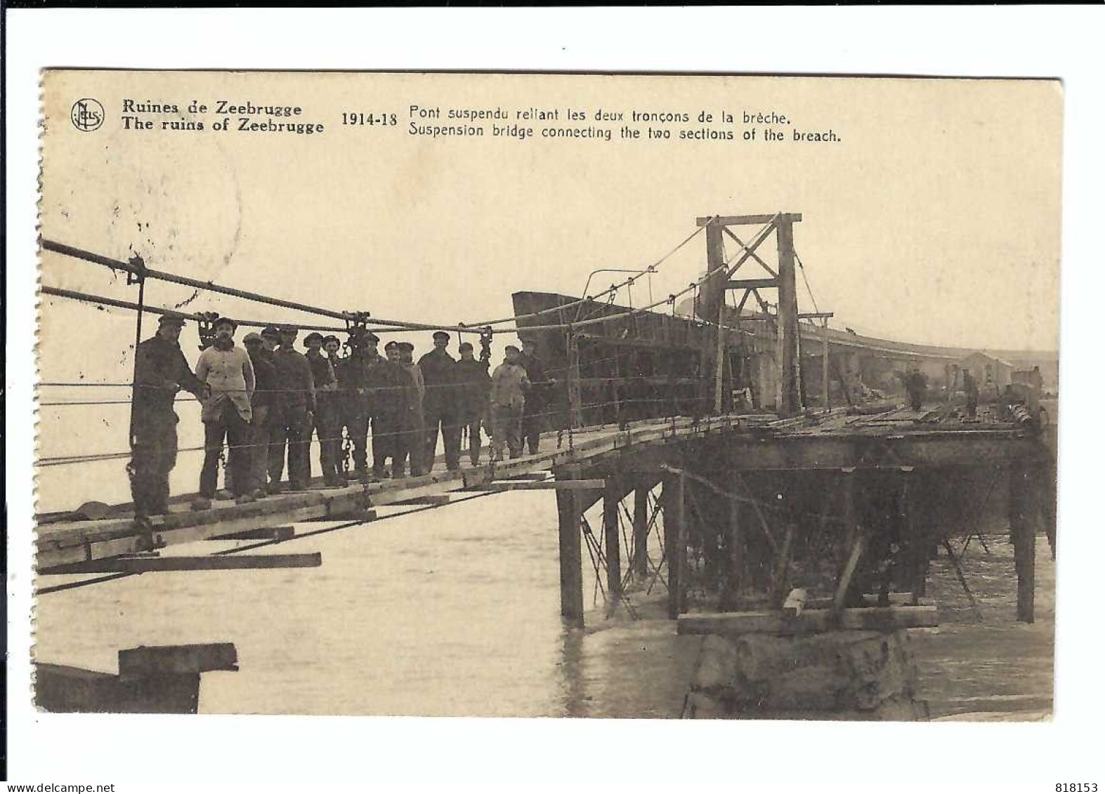 Ruines De Zeebrugge 1914-18 Pont Suspendu Rellant Les Deux Tronçons De La Brèche 1924 - Zeebrugge