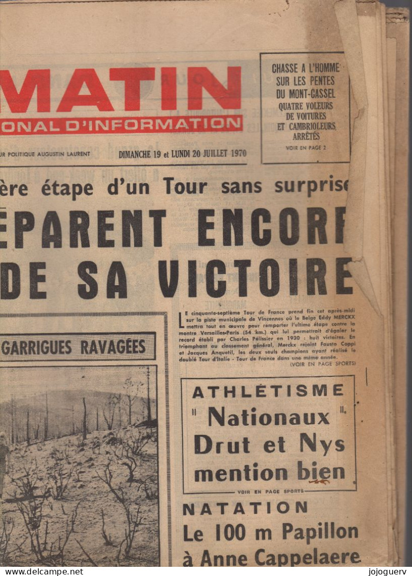 Nord Matin Du 20 Juillet 1970: Axe Paris Londres Trafic En Chiffres Par RN1, Dunkerque ,  Hazebrouck, Balilleul Merville - 1950 à Nos Jours