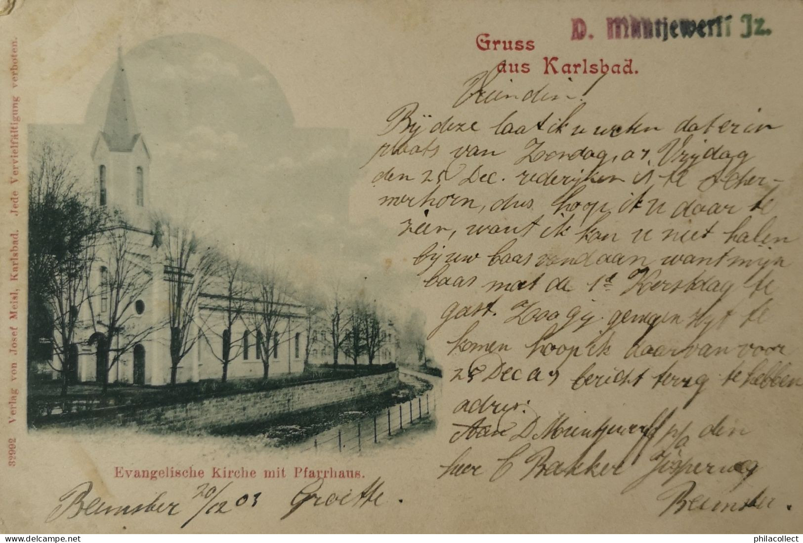 Czech // Karlsbad Gruss Aus - Evan. Kirche Mit Pfarrhaus 1903 - Tschechische Republik