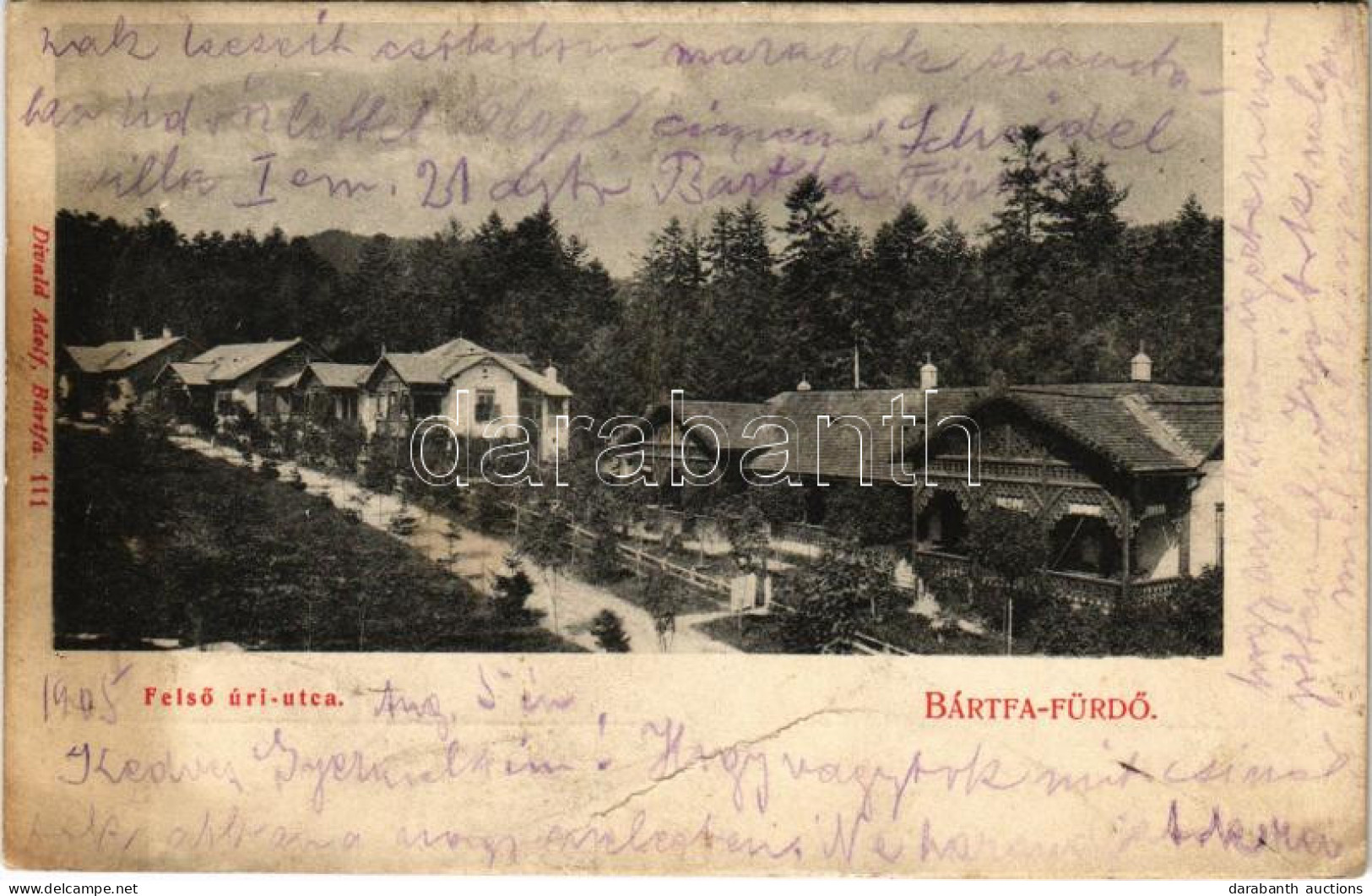T3 1905 Bártfafürdő, Bardejovské Kúpele, Bardejov; Felső úri Utca, Nyaralók. Kiadja Divald Adolf 111. / Villas (fa) - Unclassified