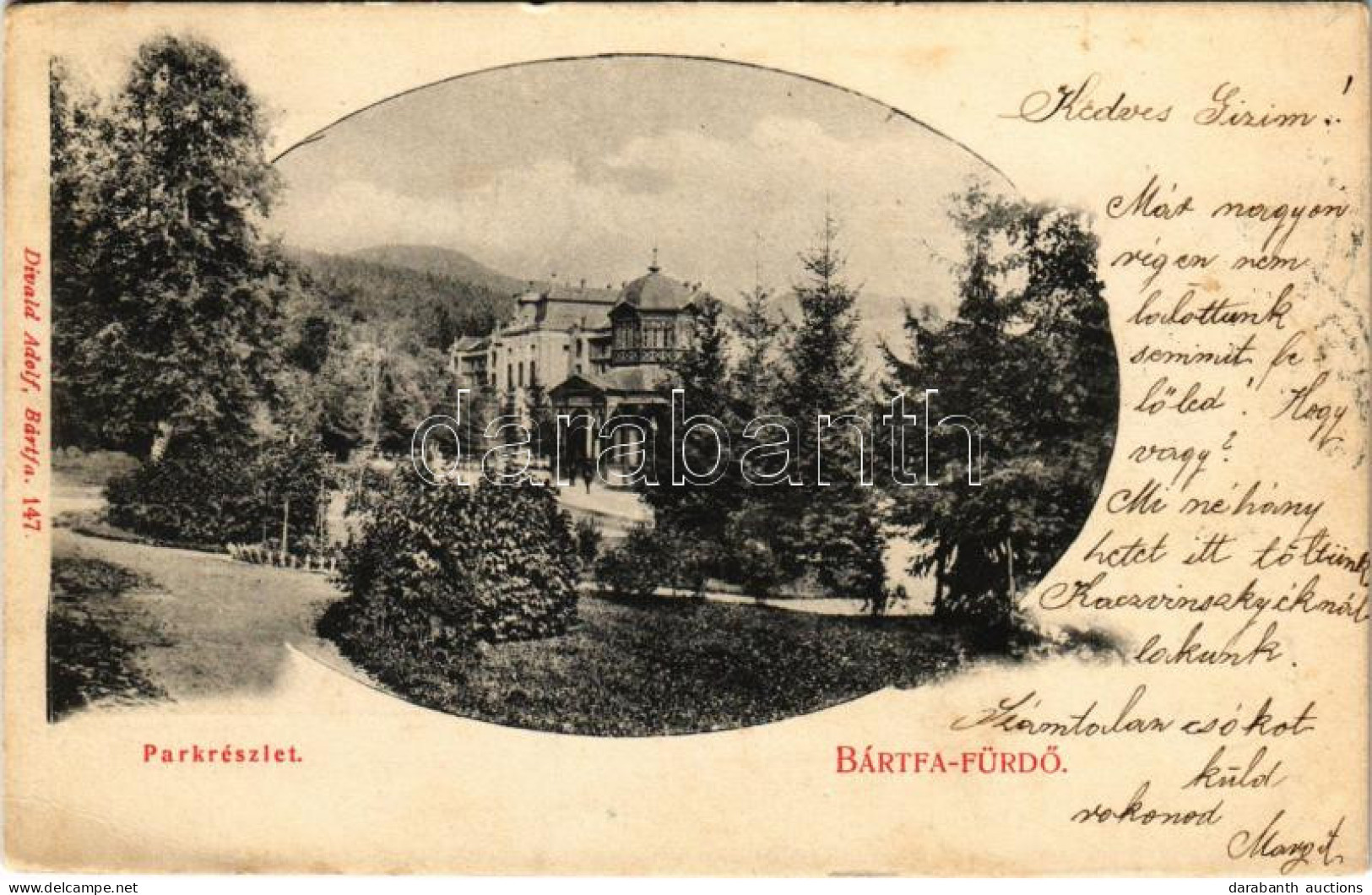 T2/T3 1905 Bártfafürdő, Bardejovské Kúpele, Bardiov, Bardejov; Park. Divald Adolf 147. (EK) - Non Classés