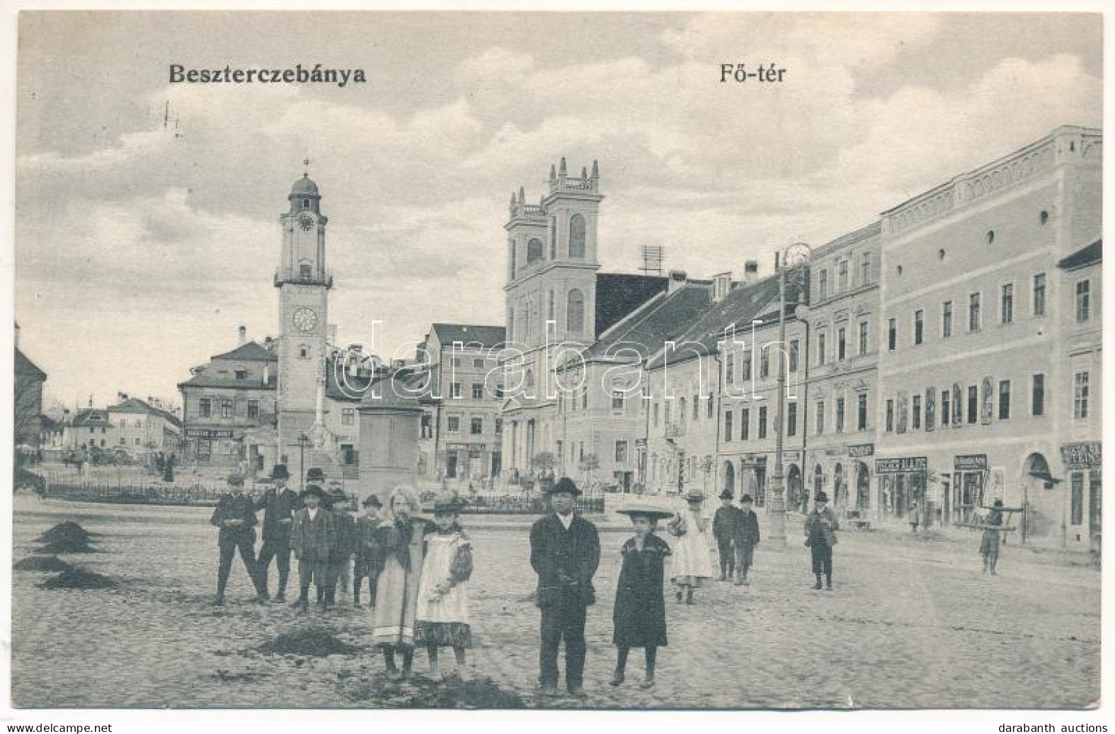 T2/T3 1912 Besztercebánya, Banská Bystrica; Fő Tér, Ehrenwald Gyula, Fischer Alajos, Schäffer J. József üzlete, Városház - Non Classés