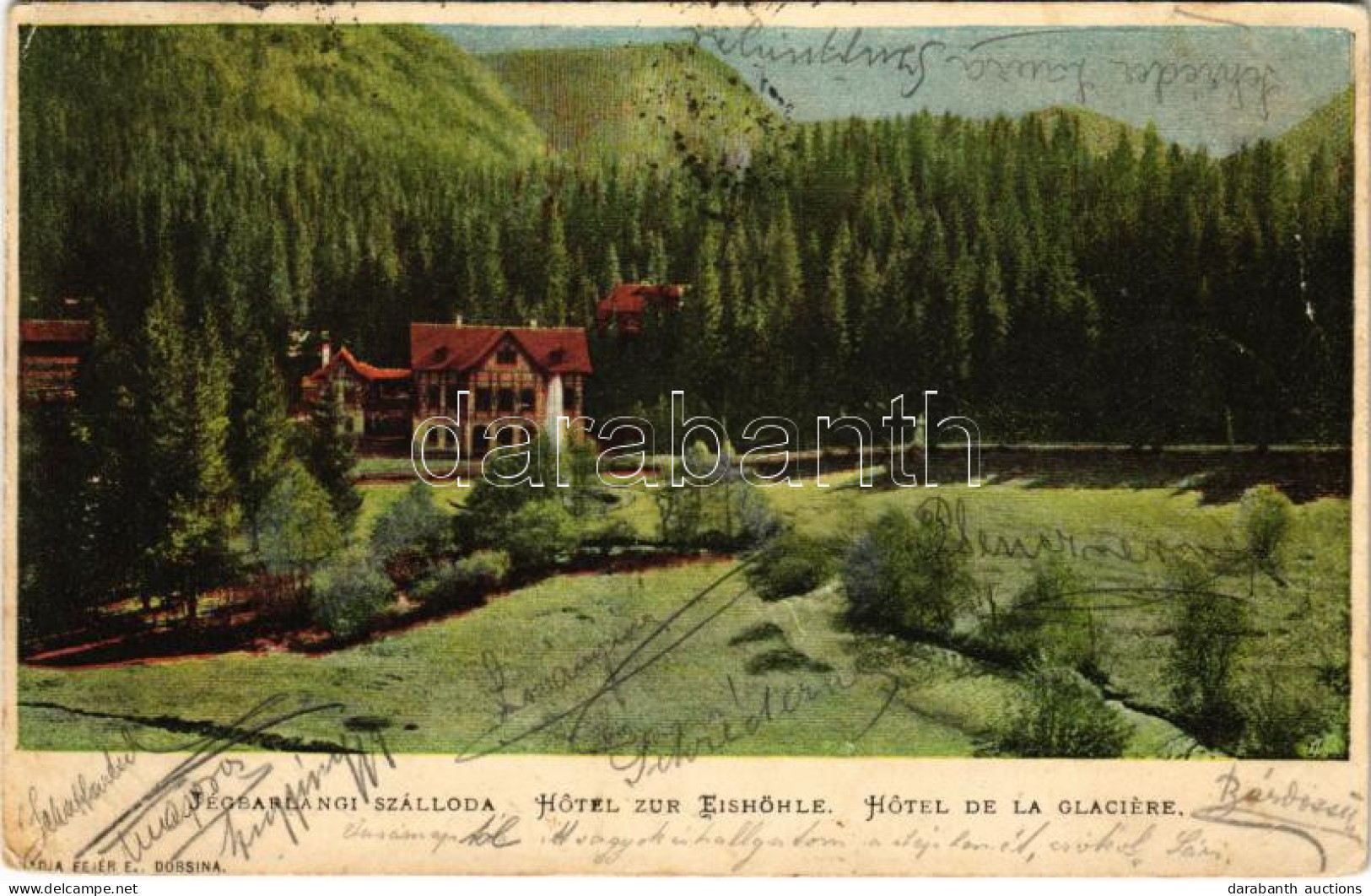 T2/T3 1902 Dobsina, Dobschau; Jégbarlangi Szálloda. Fejér E. Kiadása / Hotel (EK) - Non Classés