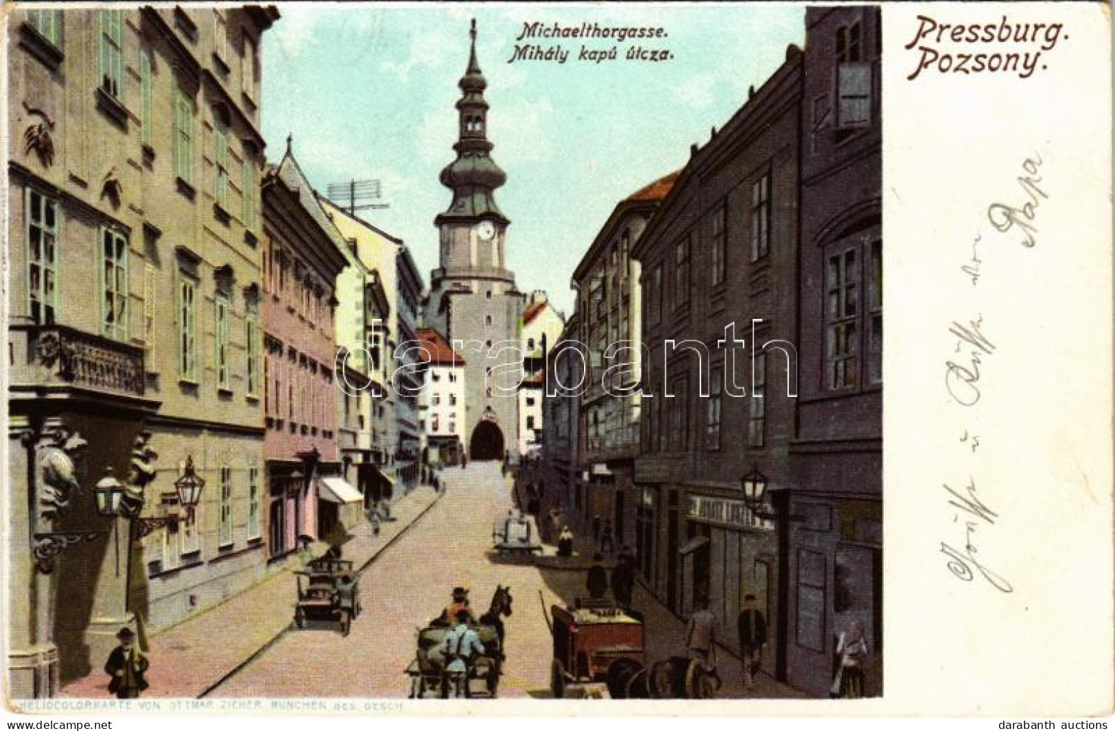 T2/T3 1902 Pozsony, Pressburg, Bratislava; Mihály Kapu Utca / Michaelthorgasse / Street View. Heliocolorkarte Von Ottmar - Unclassified